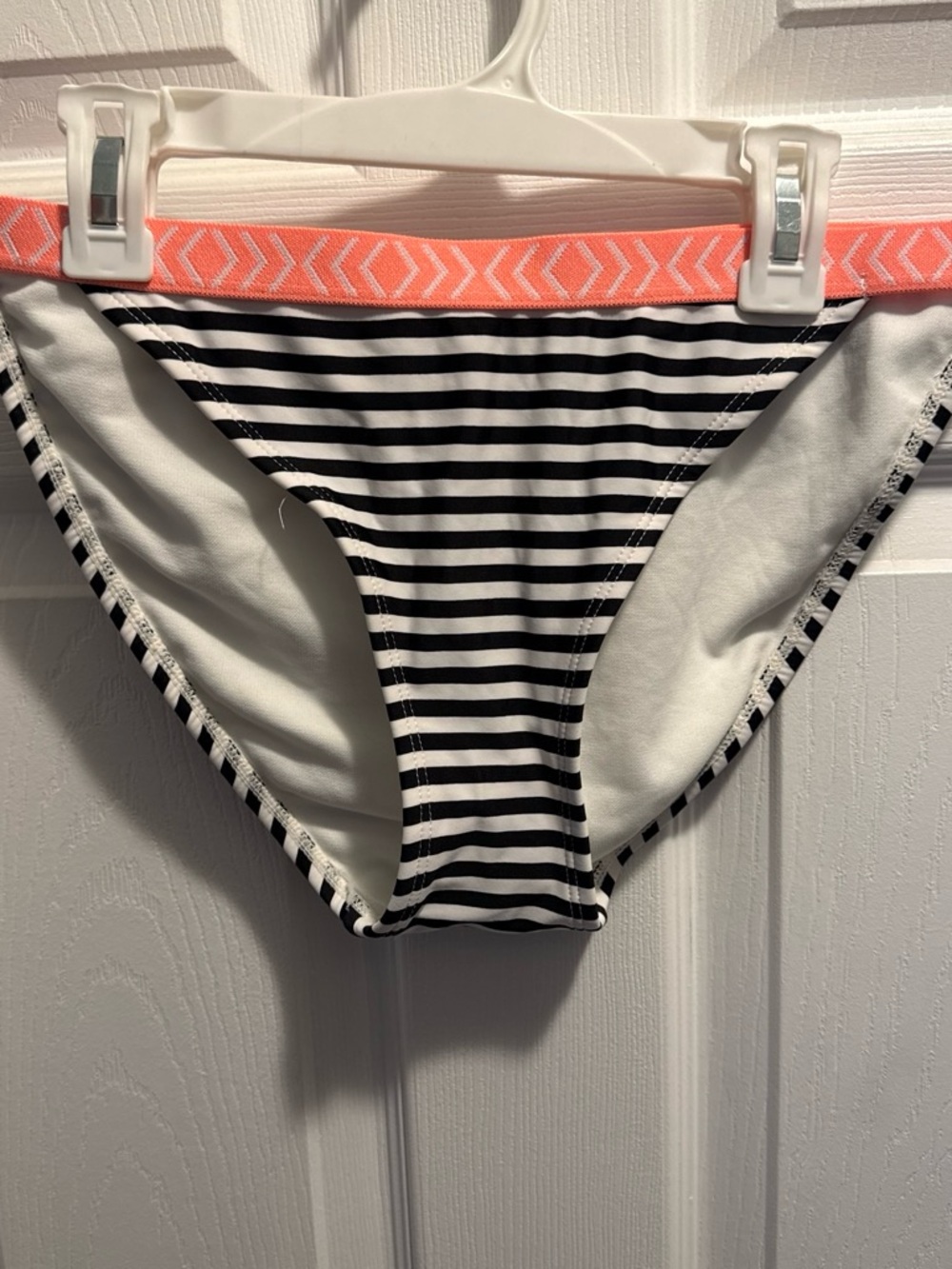 Xhilaration Black & White Striped Bikini Bottom with Coral Waistband